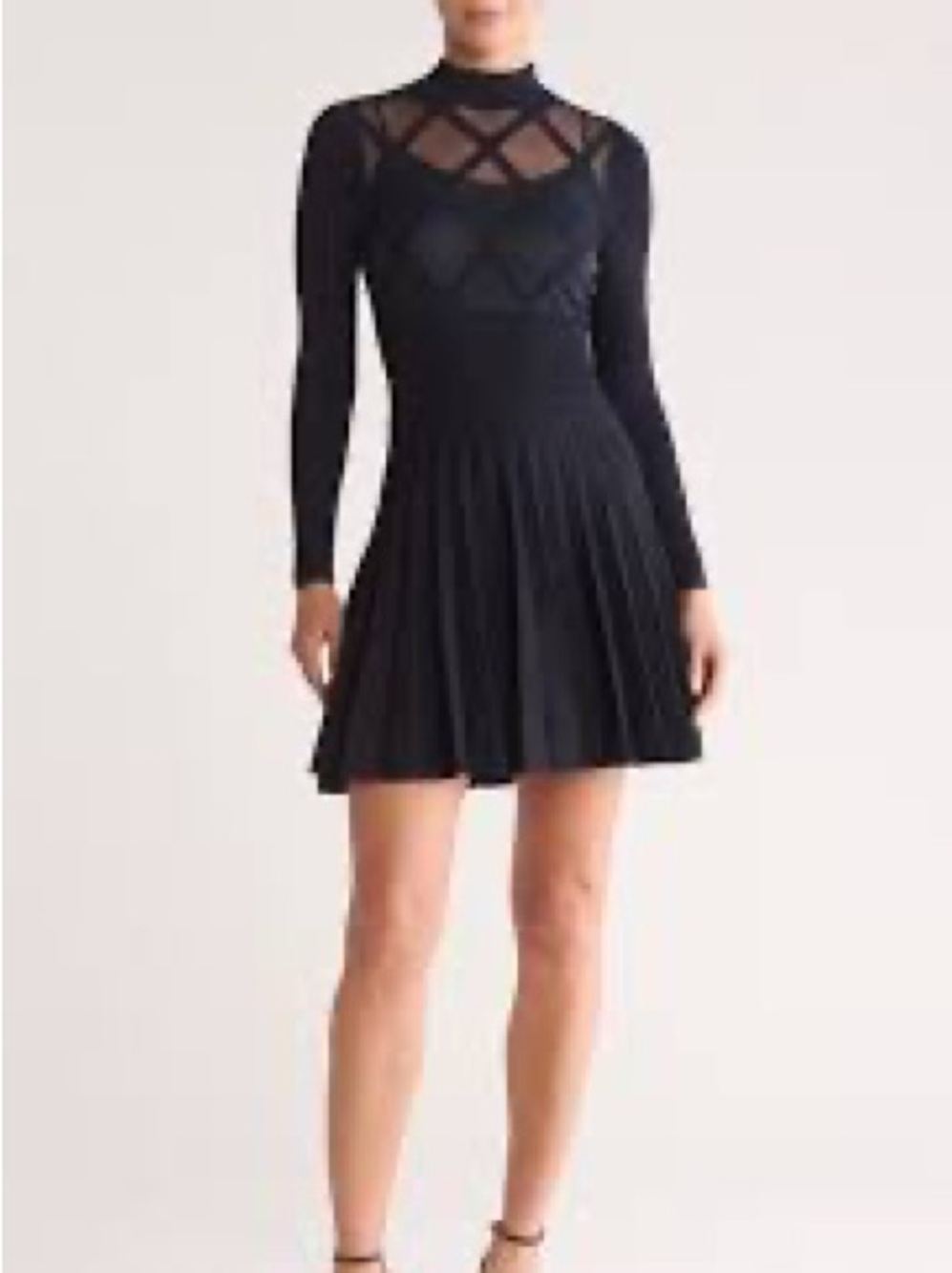 Ted Baker Fyonah Sheer Argyle Skater Dress size 0 small Midnight Navy Stretch